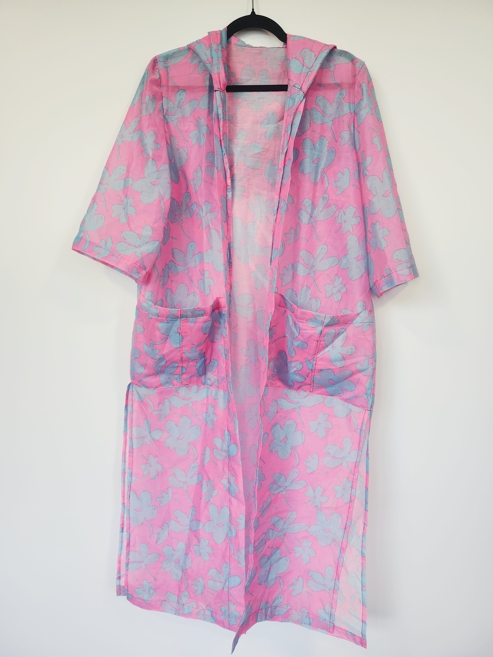 Women's Pink Floral Hooded Robe / KIMONO / BEACH COVER UP